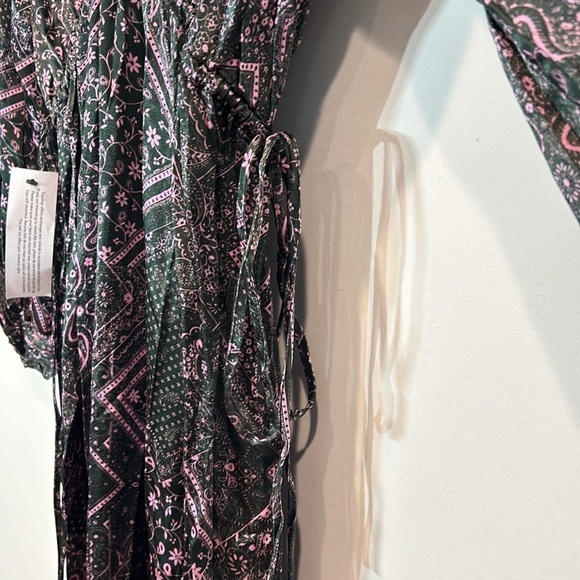 Brand new Topshop bohemian pailsey satin sleeve detail midi pink black size 6 - Picture 4 of 9